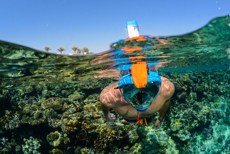 OCEANREEF OCEAN REEF - Aria QR + Quick Release Snorkeling Mask - Full Face Snorkeling Mask - 180 Degree Underwater Vision - 5 Colors and 3 Sizes - Blue Color - Size L/XL - Image 3